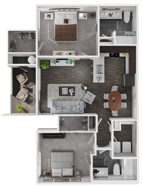 Floor plan for 2 beds, 2 baths, 1219 sqft